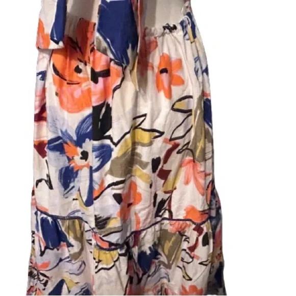 100% Cotton AQUA Floral Print Maxi Tropical Boho Resort Beach Medium Bow Halter - Picture 8 of 12